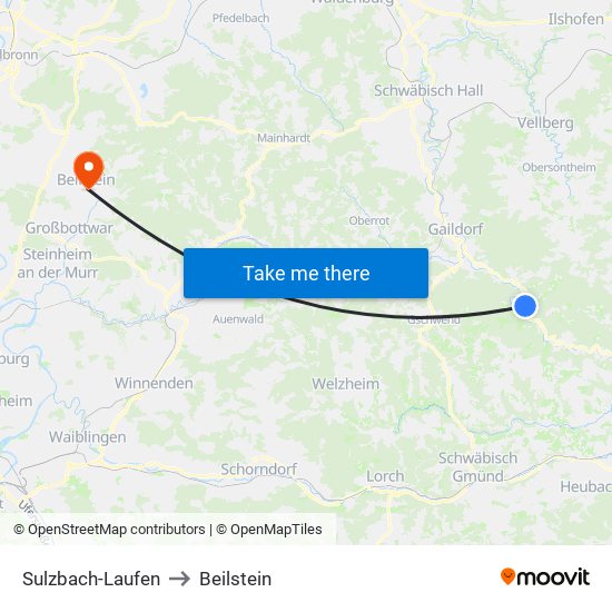 Sulzbach-Laufen to Beilstein map