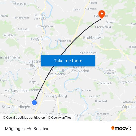 Möglingen to Beilstein map