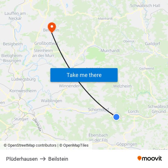 Plüderhausen to Beilstein map