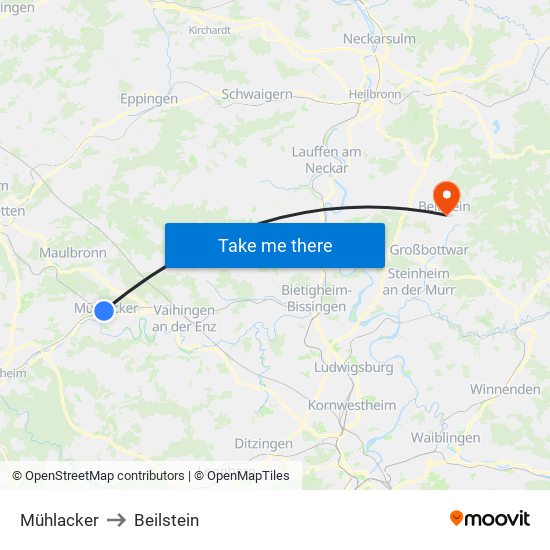 Mühlacker to Beilstein map