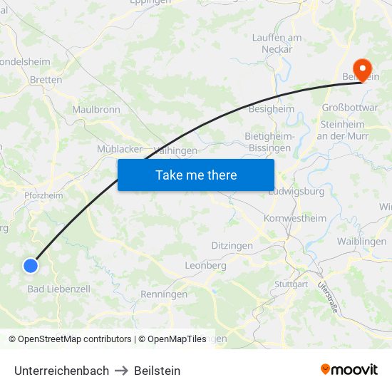 Unterreichenbach to Beilstein map