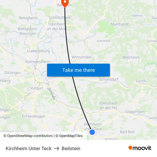 Kirchheim Unter Teck to Beilstein map