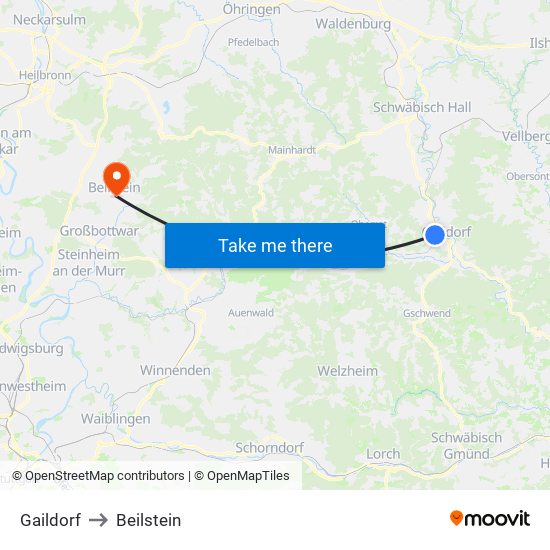 Gaildorf to Beilstein map
