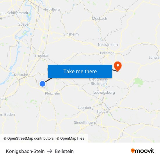 Königsbach-Stein to Beilstein map