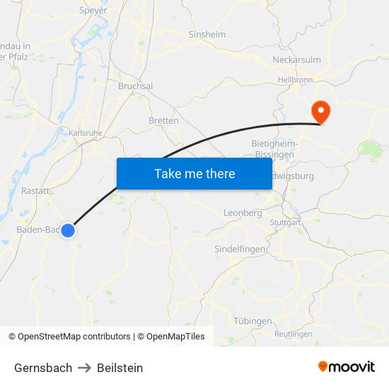 Gernsbach to Beilstein map