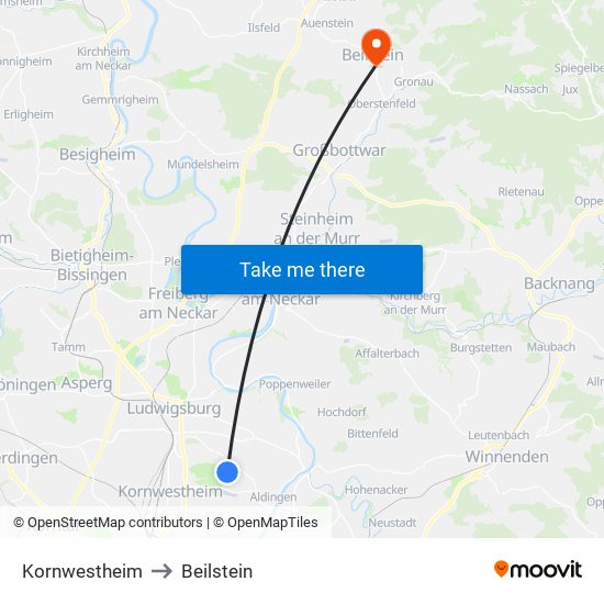 Kornwestheim to Beilstein map