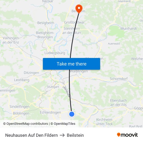 Neuhausen Auf Den Fildern to Beilstein map