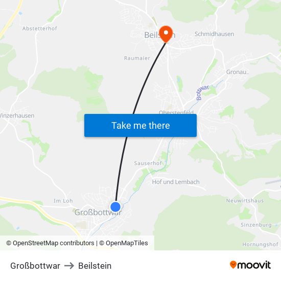 Großbottwar to Beilstein map