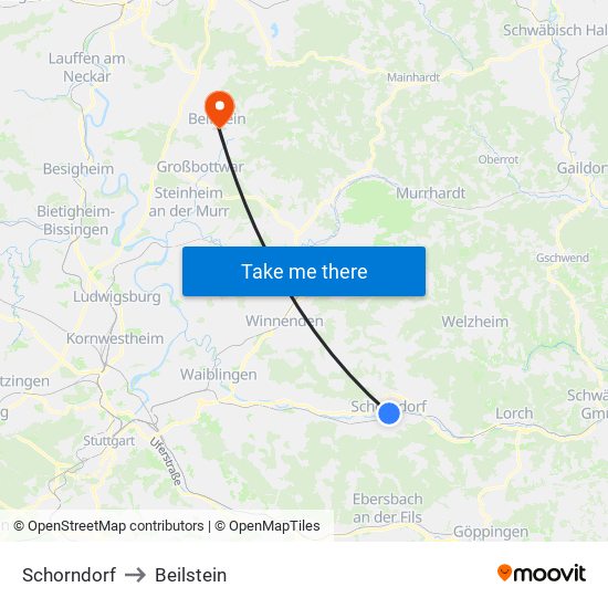 Schorndorf to Beilstein map