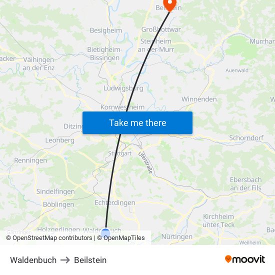 Waldenbuch to Beilstein map