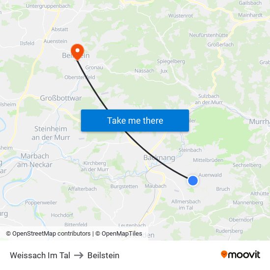 Weissach Im Tal to Beilstein map