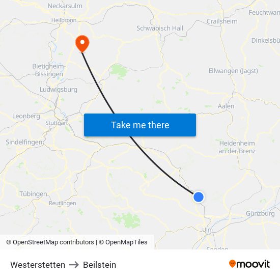 Westerstetten to Beilstein map