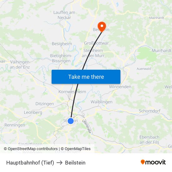 Hauptbahnhof (Tief) to Beilstein map