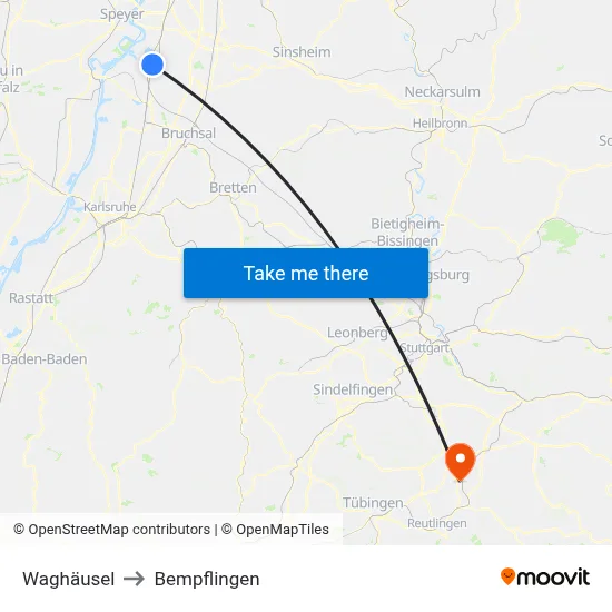 Waghäusel to Bempflingen map
