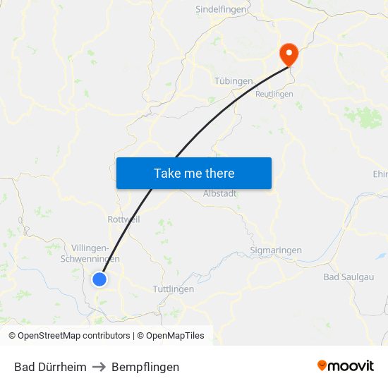 Bad Dürrheim to Bempflingen map