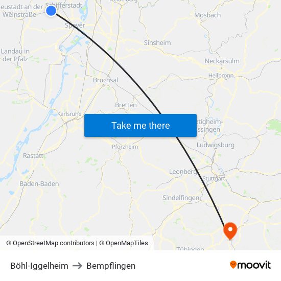 Böhl-Iggelheim to Bempflingen map