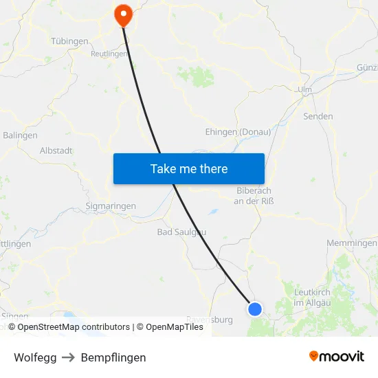 Wolfegg to Bempflingen map