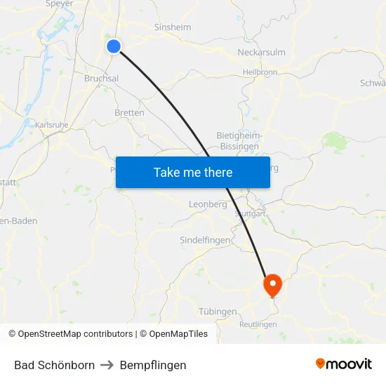 Bad Schönborn to Bempflingen map