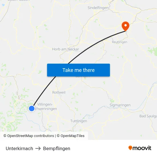 Unterkirnach to Bempflingen map
