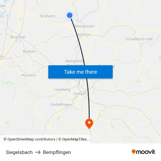 Siegelsbach to Bempflingen map
