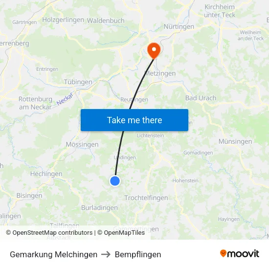 Gemarkung Melchingen to Bempflingen map