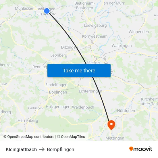 Kleinglattbach to Bempflingen map