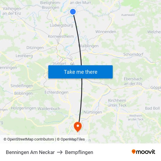 Benningen Am Neckar to Bempflingen map