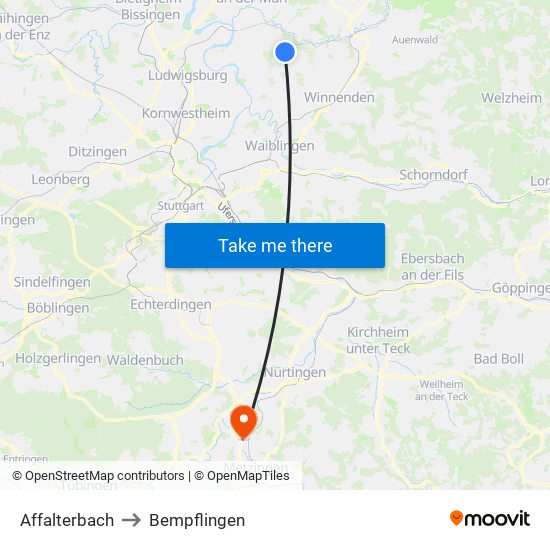 Affalterbach to Bempflingen map