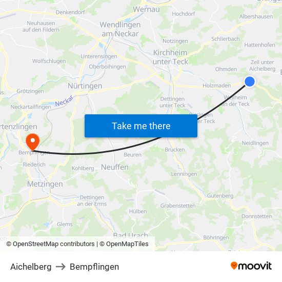 Aichelberg to Bempflingen map