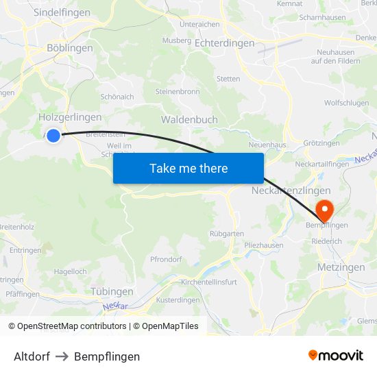 Altdorf to Bempflingen map