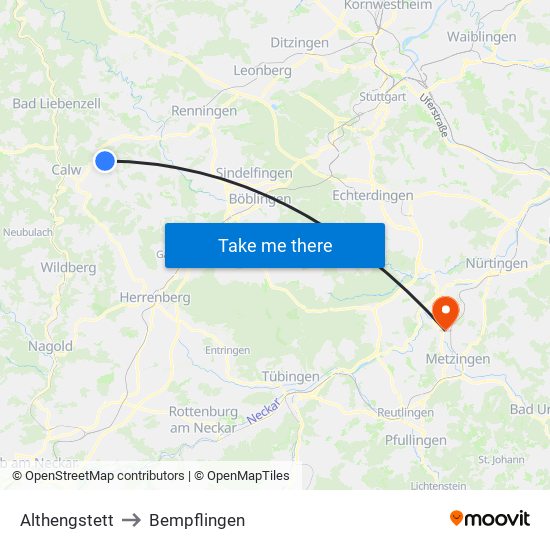 Althengstett to Bempflingen map