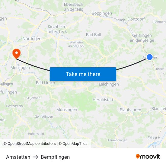 Amstetten to Bempflingen map