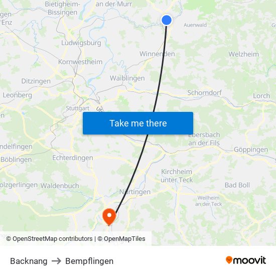 Backnang to Bempflingen map