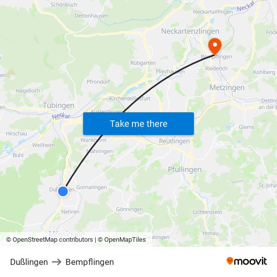 Dußlingen to Bempflingen map