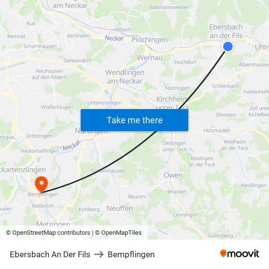 Ebersbach An Der Fils to Bempflingen map