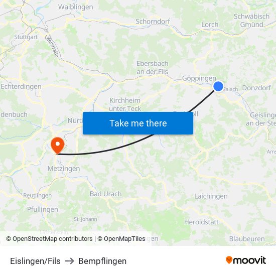 Eislingen/Fils to Bempflingen map