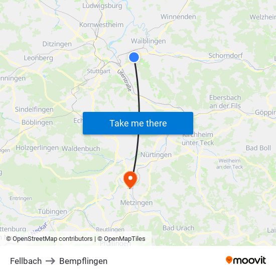 Fellbach to Bempflingen map