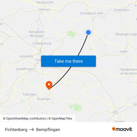 Fichtenberg to Bempflingen map