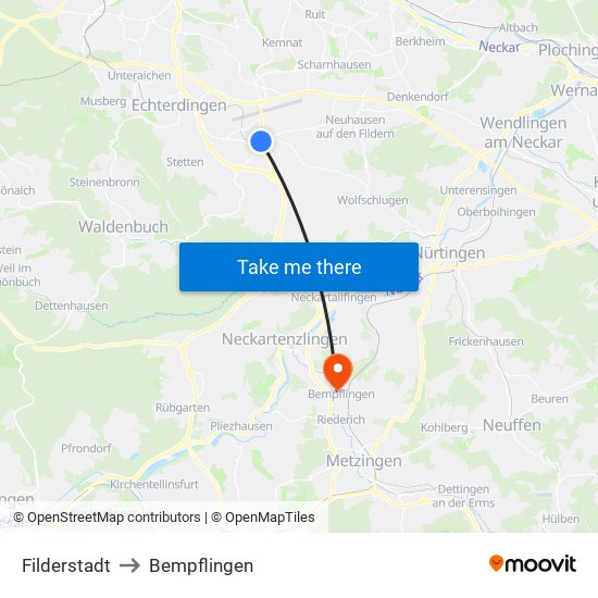 Filderstadt to Bempflingen map