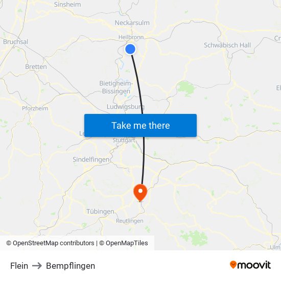 Flein to Bempflingen map