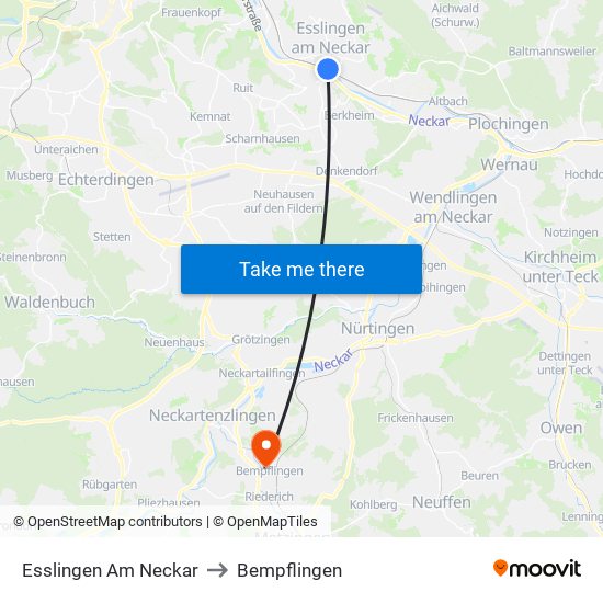 Esslingen Am Neckar to Bempflingen map