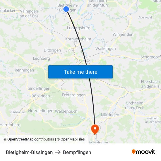 Bietigheim-Bissingen to Bempflingen map