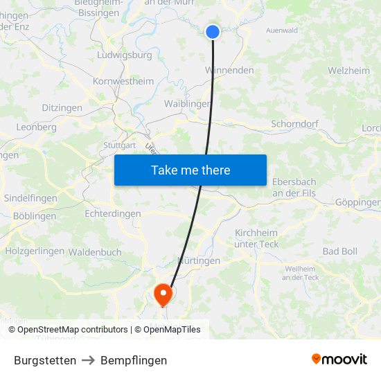 Burgstetten to Bempflingen map