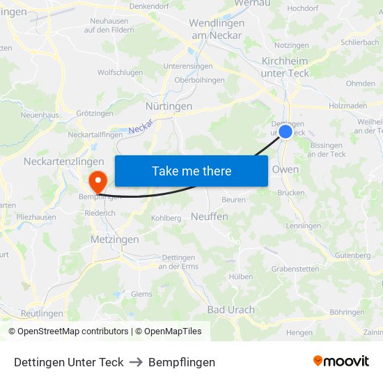 Dettingen Unter Teck to Bempflingen map
