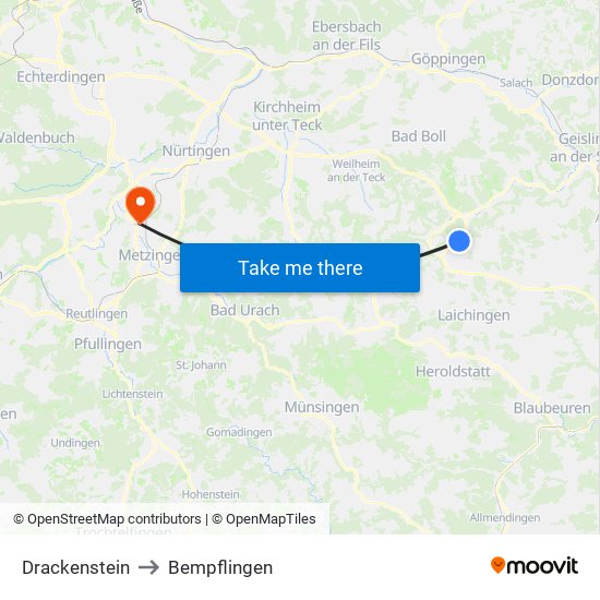 Drackenstein to Bempflingen map