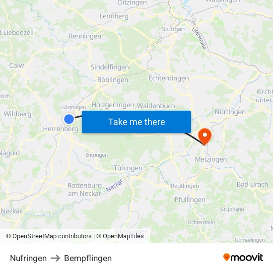 Nufringen to Bempflingen map