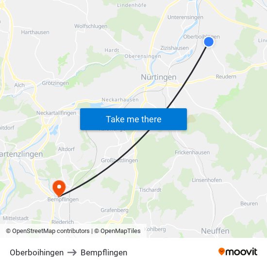 Oberboihingen to Bempflingen map