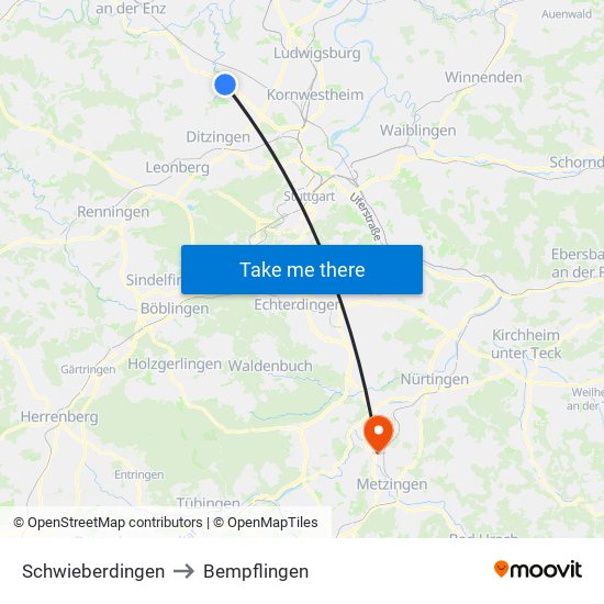 Schwieberdingen to Bempflingen map