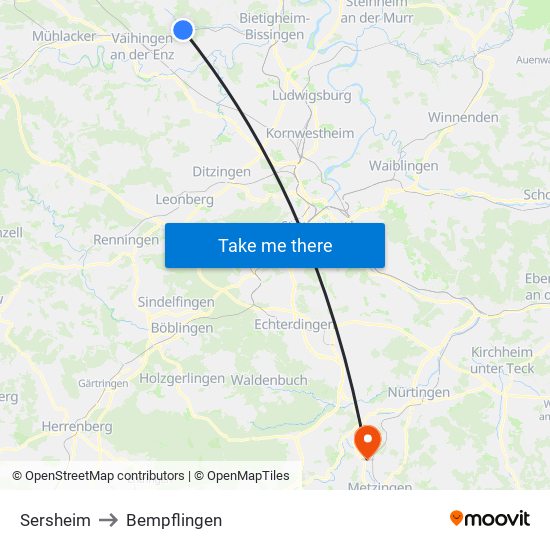 Sersheim to Bempflingen map