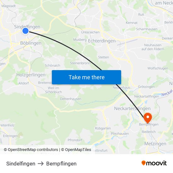 Sindelfingen to Bempflingen map